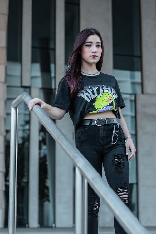 Ripped black jeans with band tee