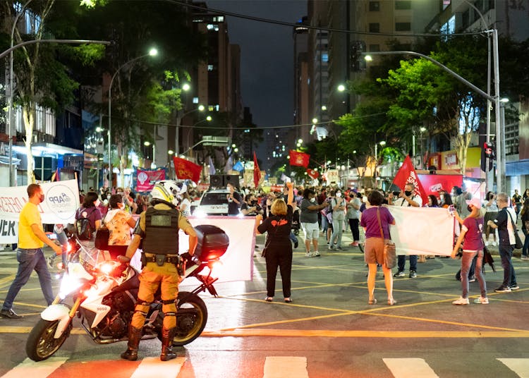 People Protesting In The City Street