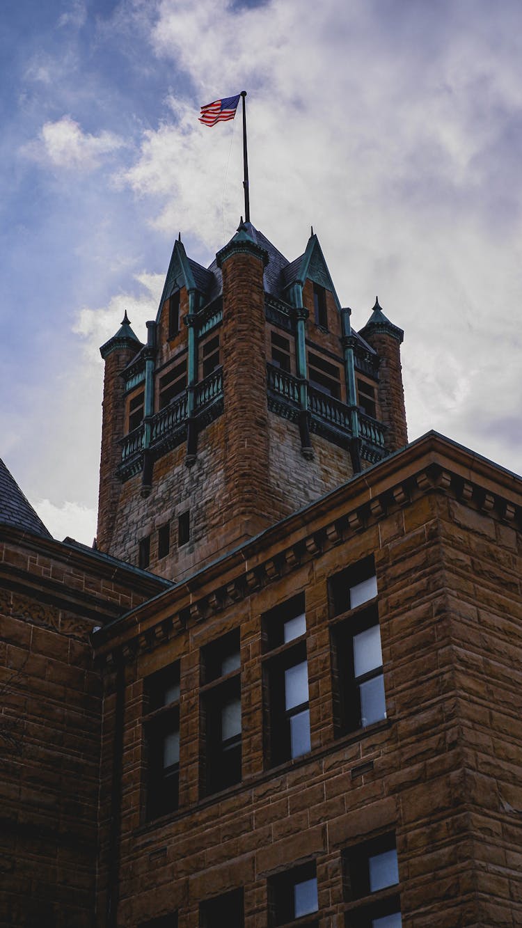 Low Angle Shot Of The Facade Of The Johnson County Courthouse In Iowa City, Iowa, United States