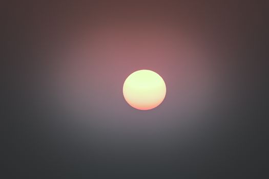 A serene minimalist view of the vibrant sun setting in a hazy sky during golden hour, creating a calming atmosphere.