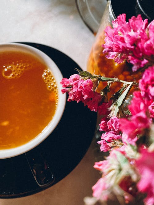 Soup on a Bowl Beside Pink Flowers