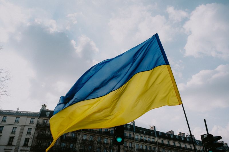 Close-up of the Ukrainian flag