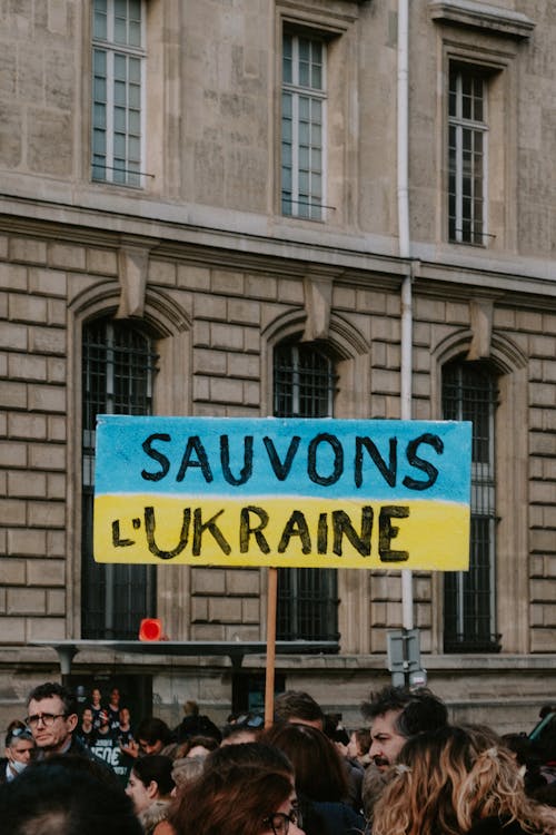 Free People on Protest Against War in Ukraine  Stock Photo