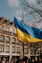 Blue and Yellow Flag on Pole