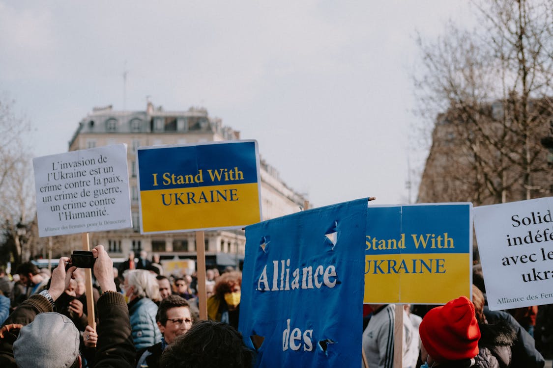 Free People on Protest Against War in Ukraine Stock Photo