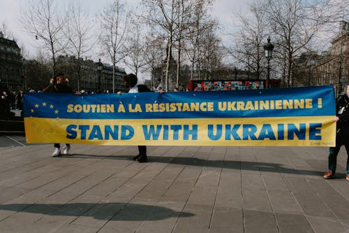 Free Banner with Declaration of Solidarity with Ukraine Stock Photo
