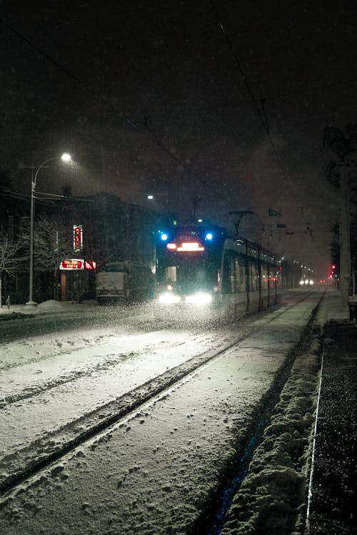 Tram on Snowy Track