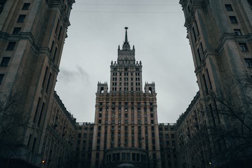 Facade of One of the Stalinist Skyscrapers in Moscow, Russia 