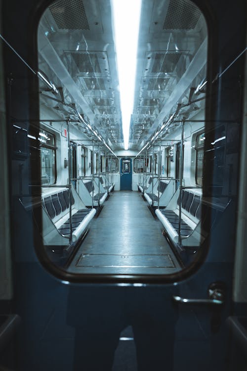 Symmetrical View of an Empty Subway Train Interior