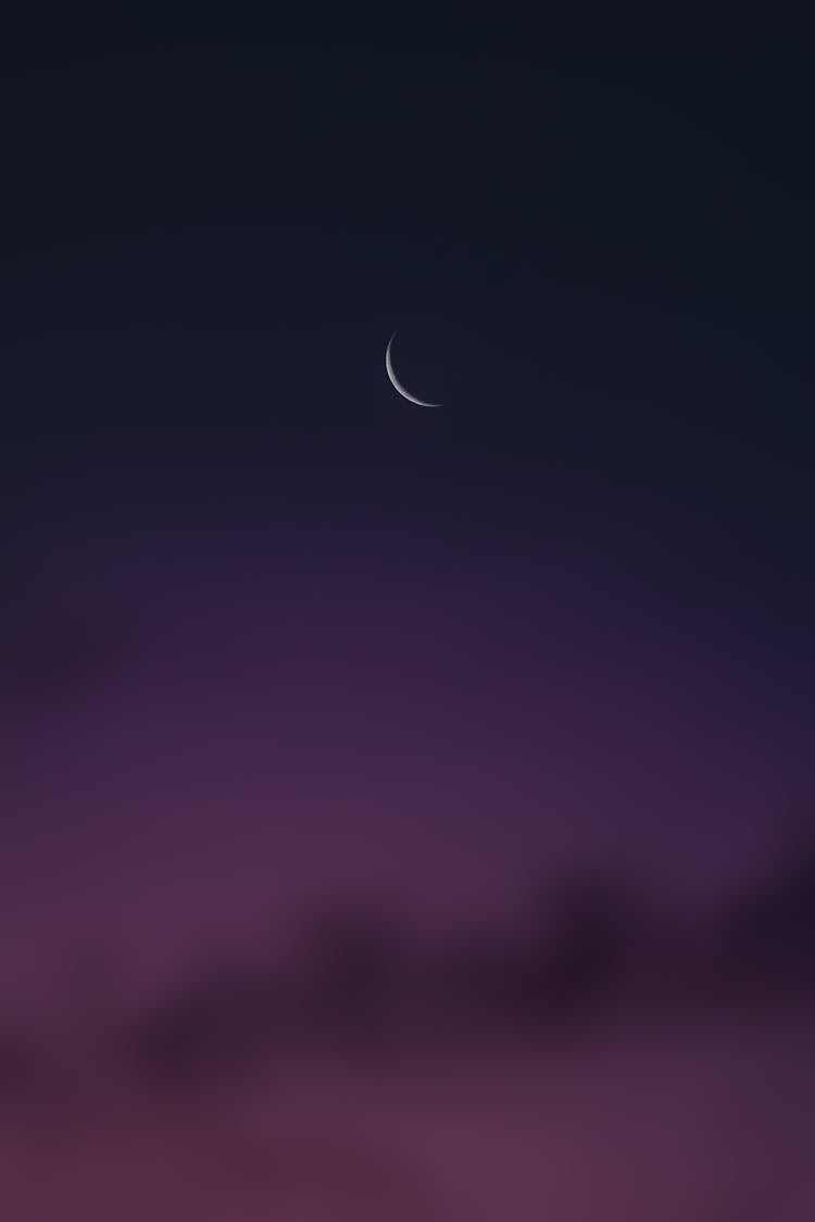 Crescent Moon On Purple Sky