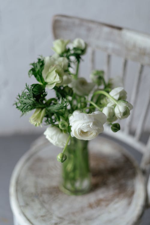 White Flowers in Clear Glass Vase