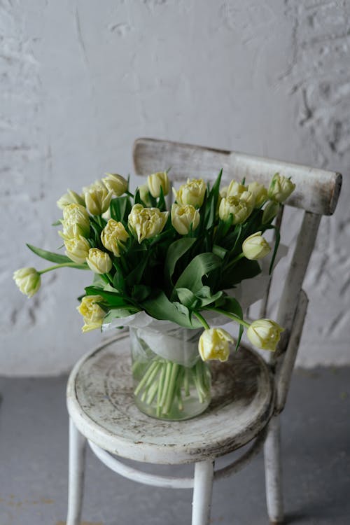 Bouquet of Flowers in Vase on Chair