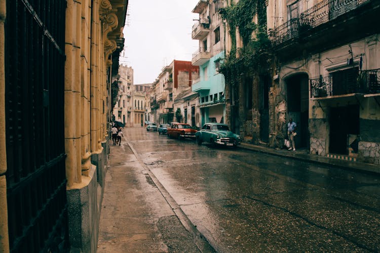 Cars Parked On Wet Road