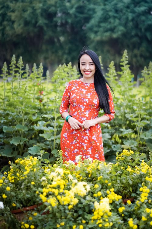 Brunette Woman in Garden