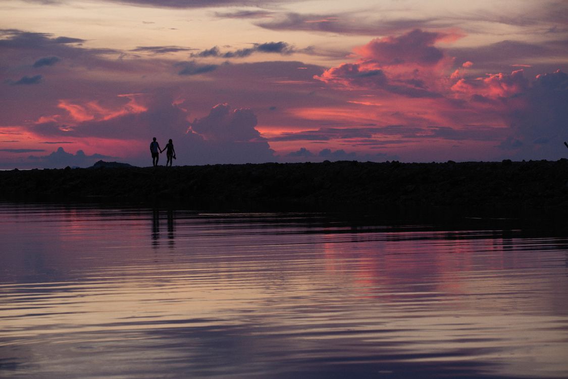 Silhouette of Couple Holding Hands on Lakeshore · Free Stock Photo