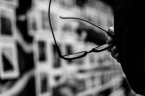 Grayscale Photo of Eyeglasses