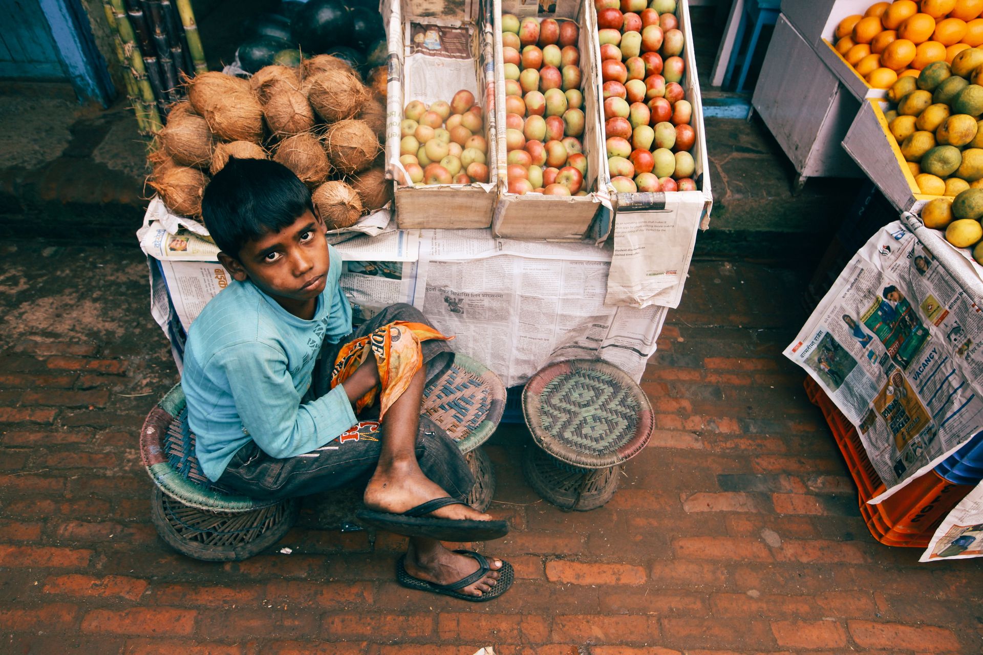 Boy Selling Fruits at the Market
