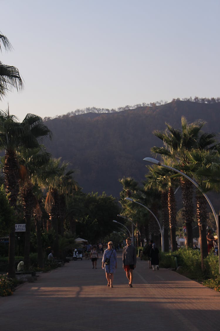 A Man And Woman Walking On The Road