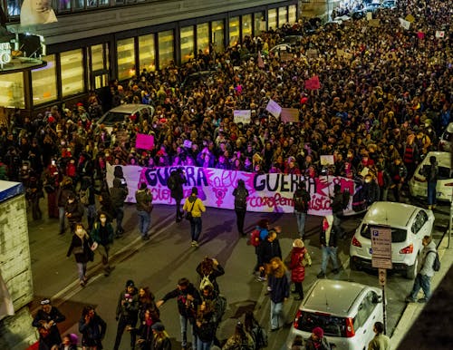 Crowd with Placards on Street Protest