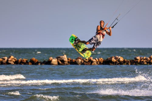 A Man Doing Kite Surfing 