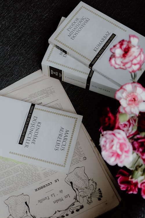 Stacked Books and Flowers