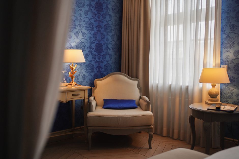 Elegant hotel room with classic furniture