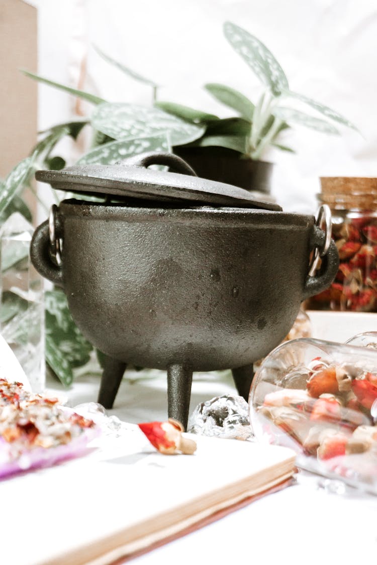 Rustic Cauldron On Table