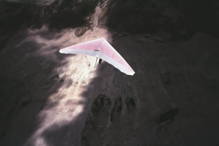 An Aerial Shot Of A Person Hang Gliding