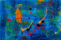 这幅抽象画色彩大胆，笔触富有表现力，充满活力