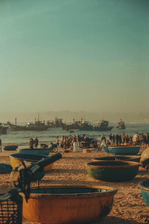 Free People on Beach Stock Photo