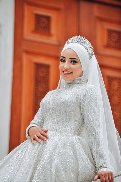 Smiling Bride in Wedding Dress