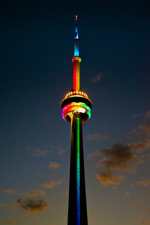 Free 
The CN Tower Illuminated at Night Stock Photo