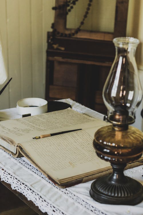 Retro Lamp and Book on Table