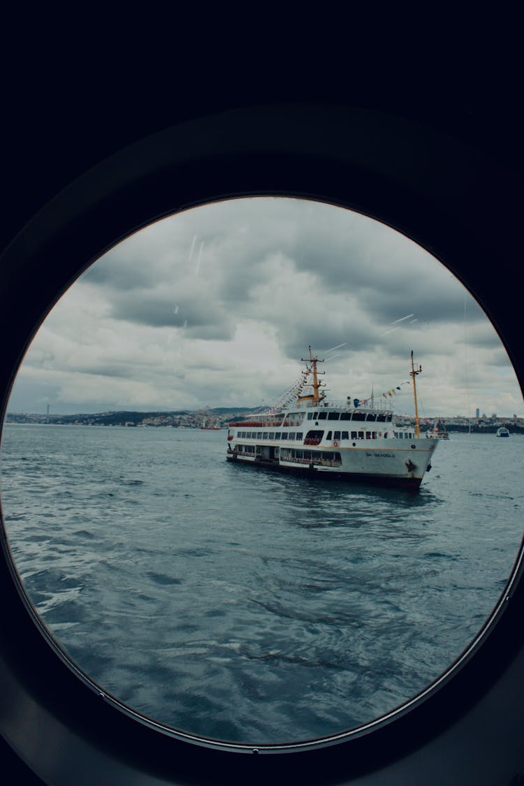 Window With View Of Ferry Sailing Near Istanbul