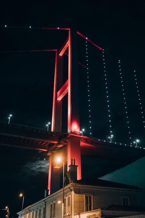 Illuminated Bosphorus Bridge at Night