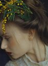 Profile Portrait of Woman with Flowers in Hair