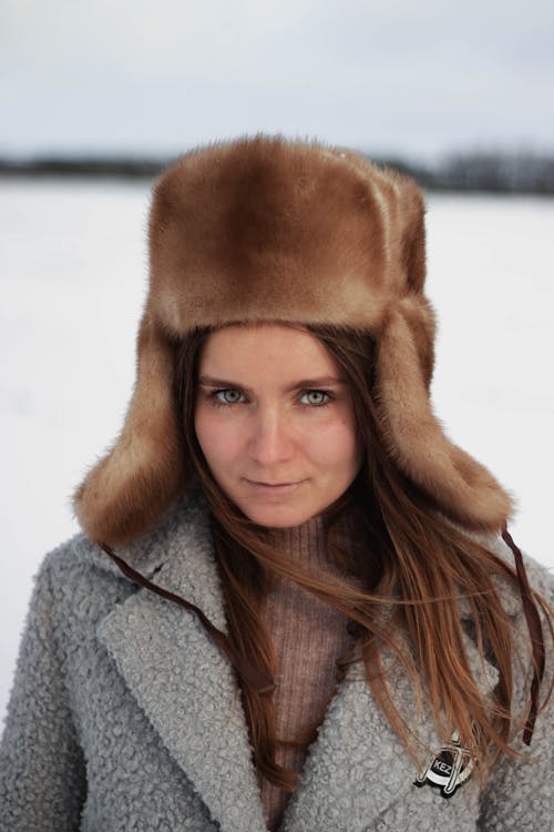 Woman in Trapper Hat in Winter