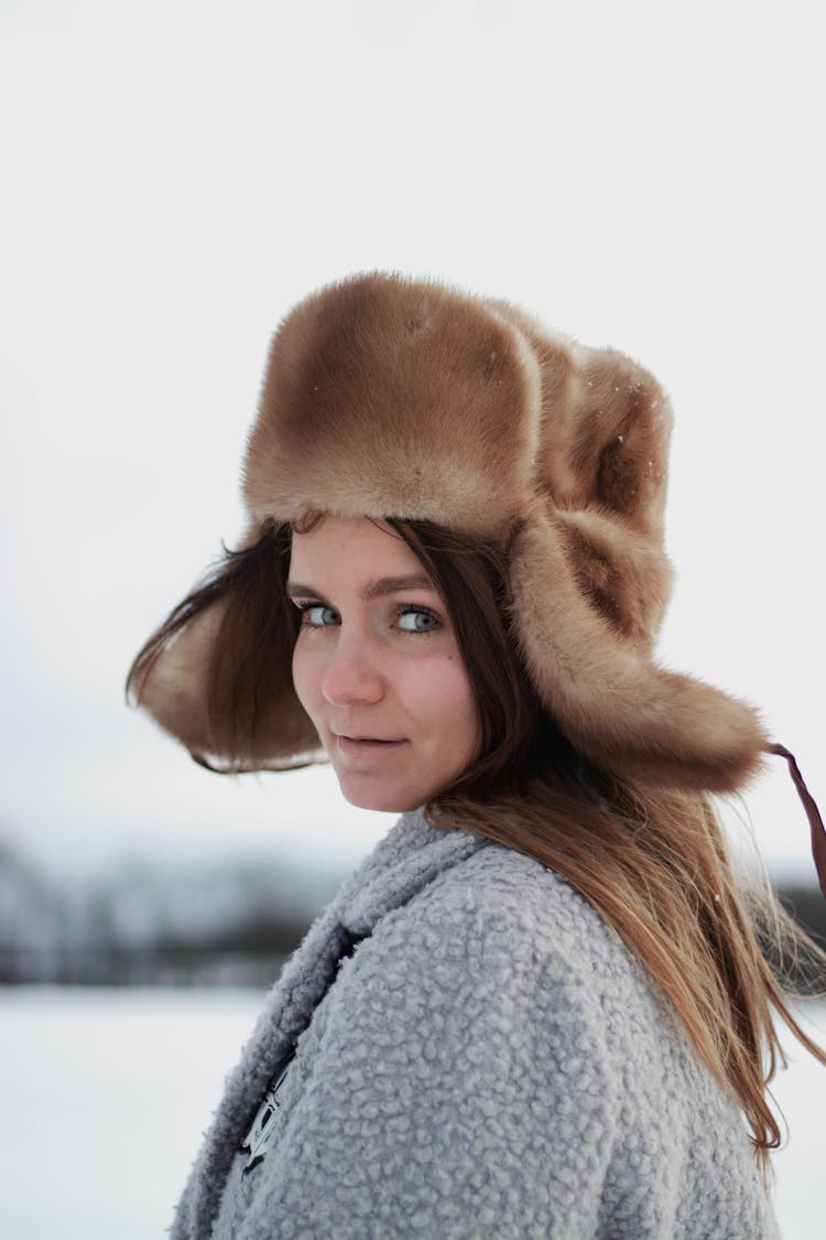 Woman In A Warm Fuzzy Winter Hat 