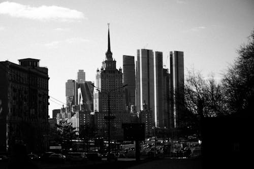 Free Skyscrapers in City in Black and White Stock Photo