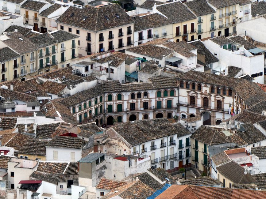 Ultimate Montserrat Helicopter Flight, Monastery Visit & Cava Tasting Review 2026 - Aerial view of historic Plaza Ochavada surrounded by charming buildings in Archidona, Spain.