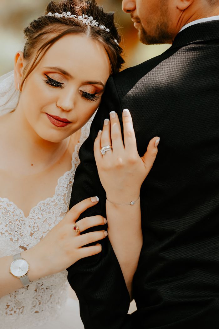 Bride in an elegant lace wedding dress