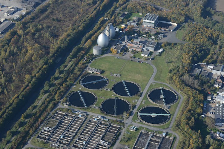 Aerial View Of A Sewage Plant 