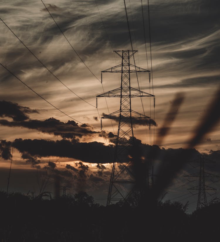 Electricity Pylon On Sunset