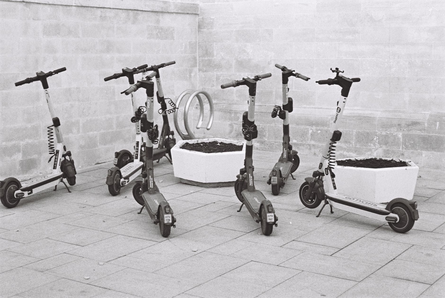 Folded electric scooter ready for transit
