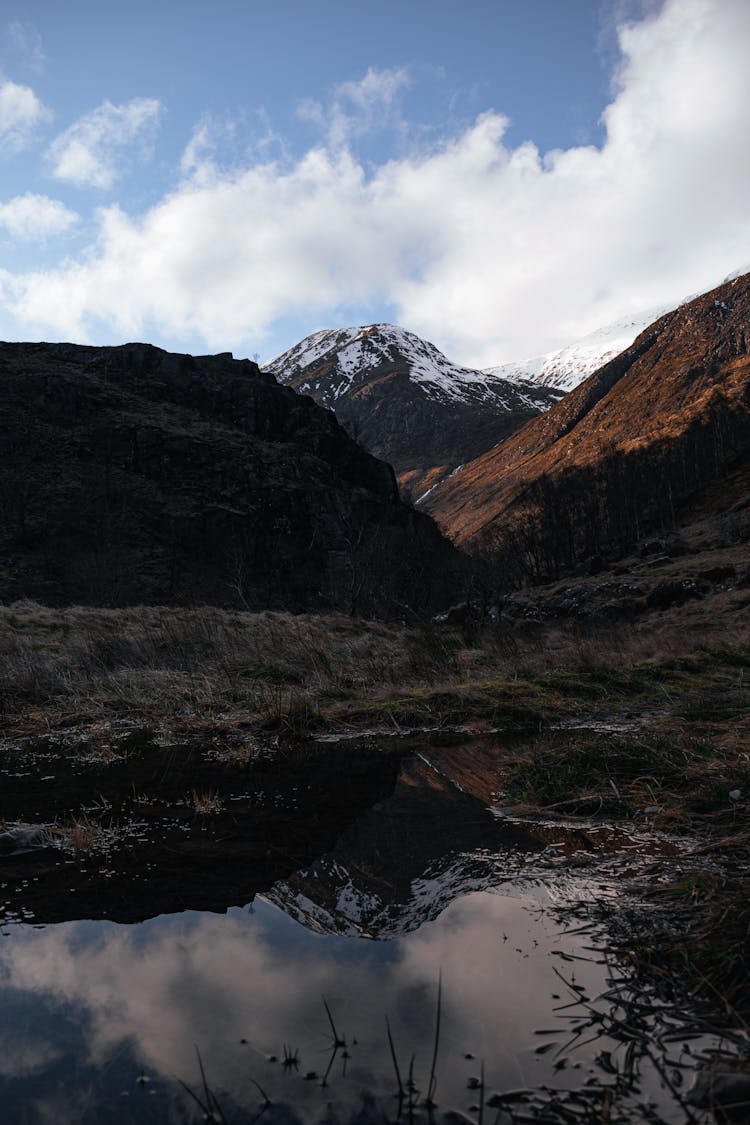 Amazing Mountain Reflection In The Glen Nevis Valley During Winter