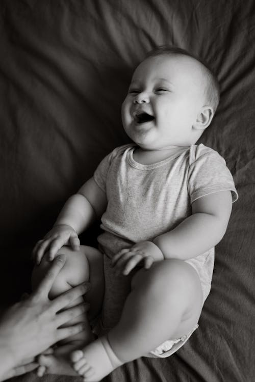 Grayscale Photo of a Baby 