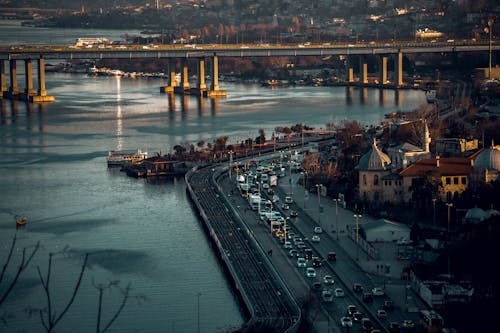 Free Aerial View of Bridge and City Stock Photo