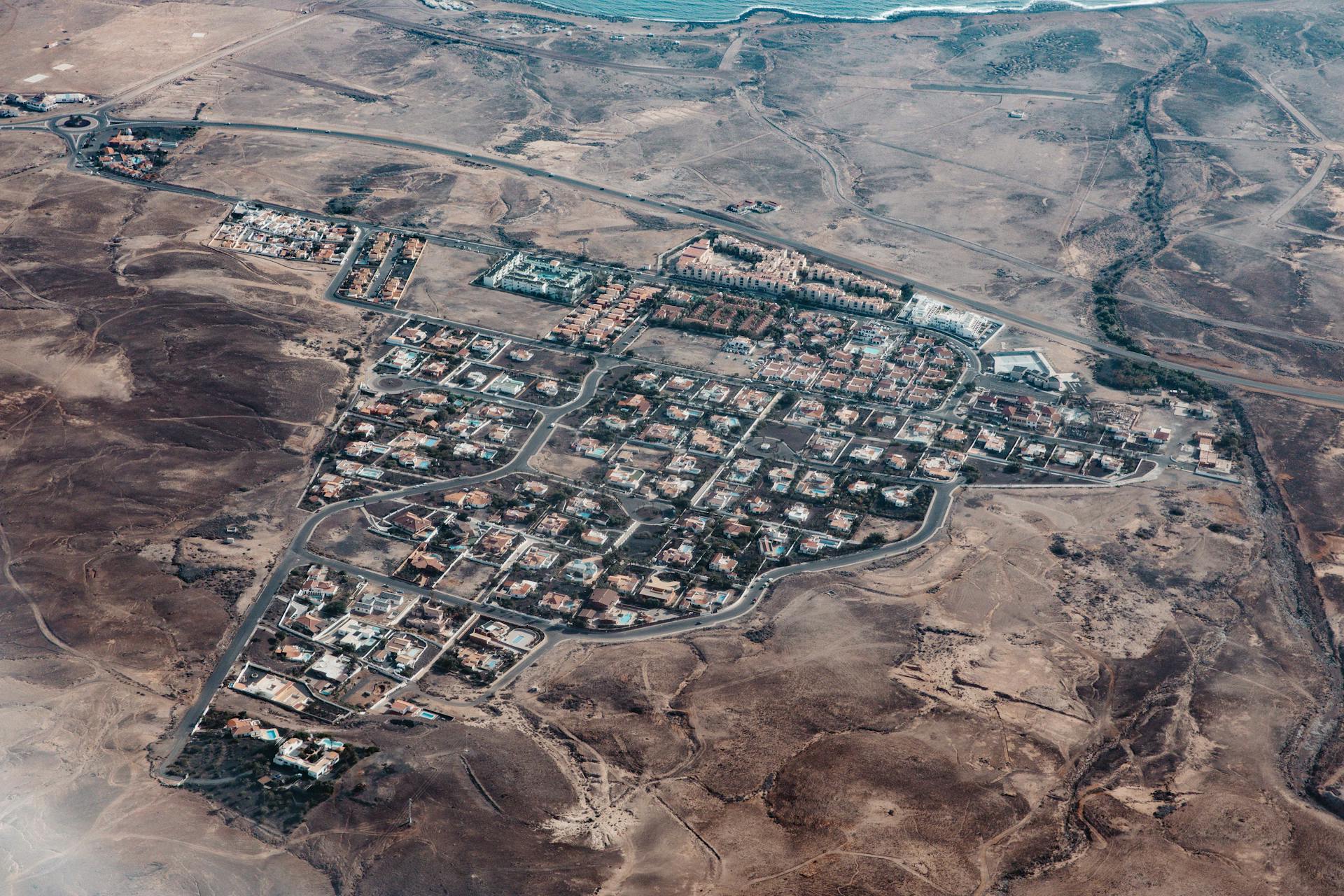 Aerial View of Coastal Town