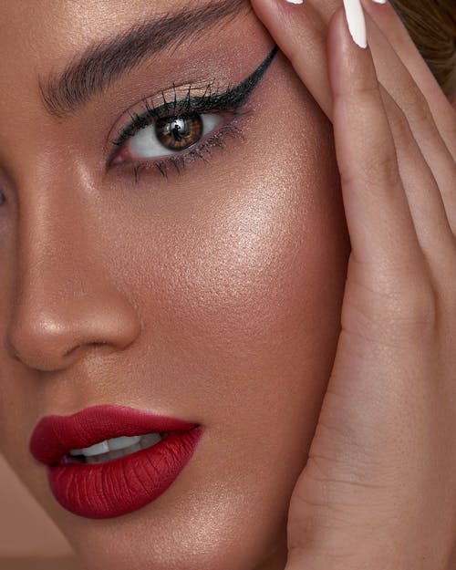 Close Up Photo of a Woman with Red Lips