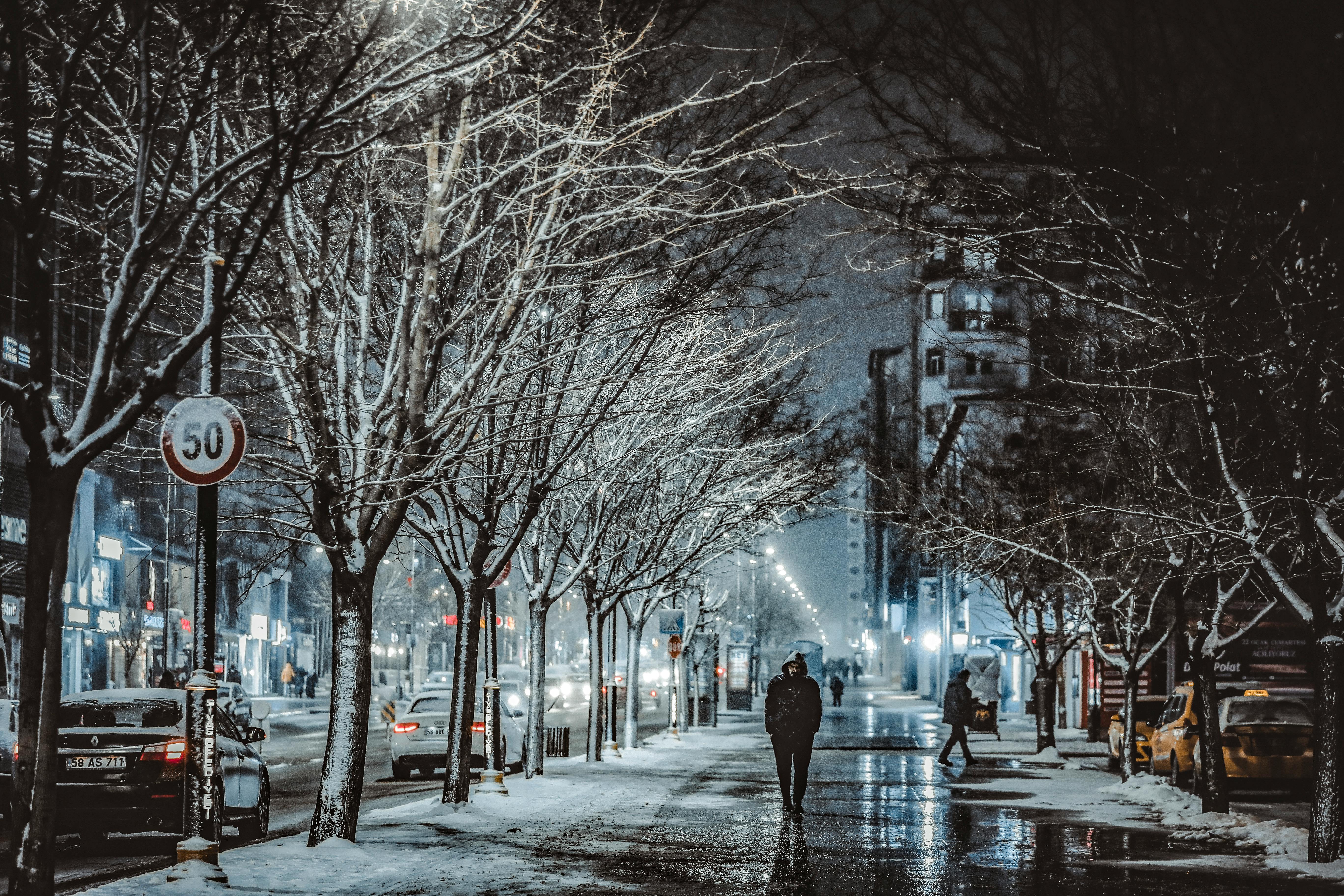 People Walking at Night During Winter · Free Stock Photo, image size:5472x3648